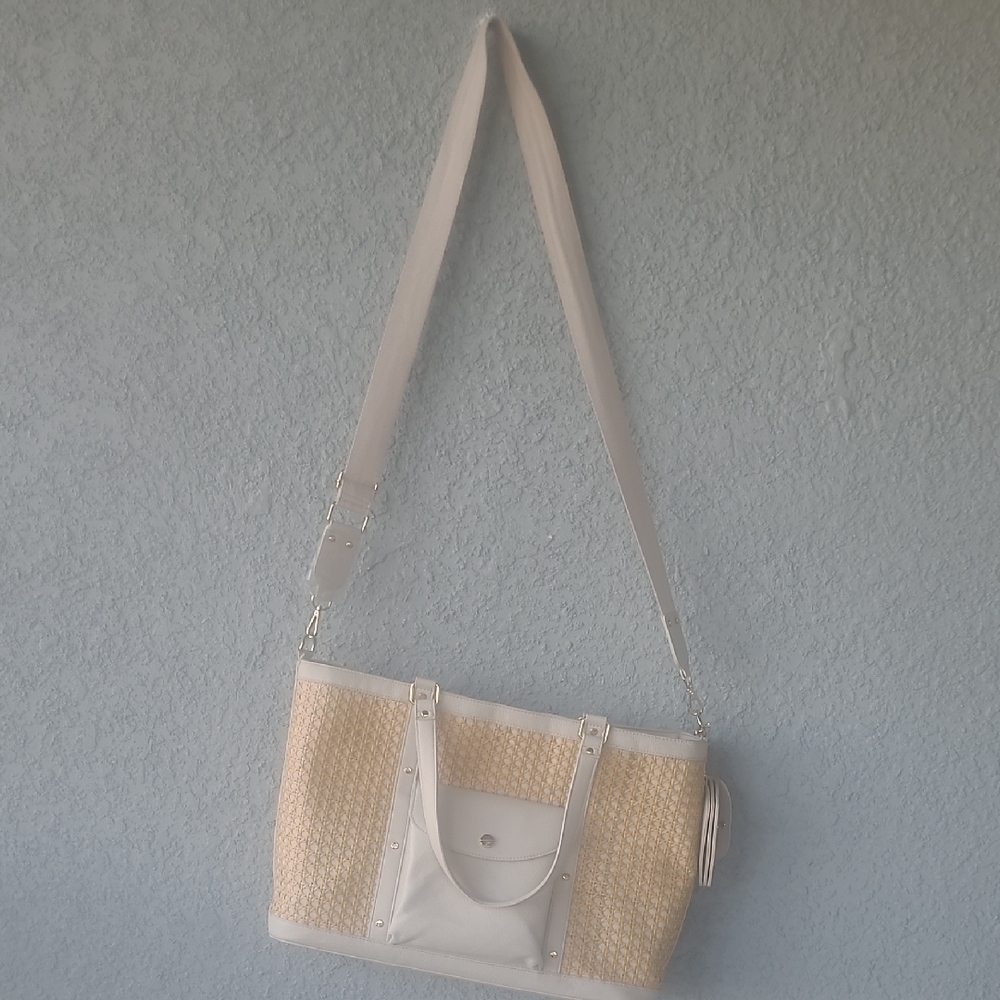 Rachel Zoe Woven Straw Tote White Tan Beach Bag w/ Wallet Large - Picture 2 of 16